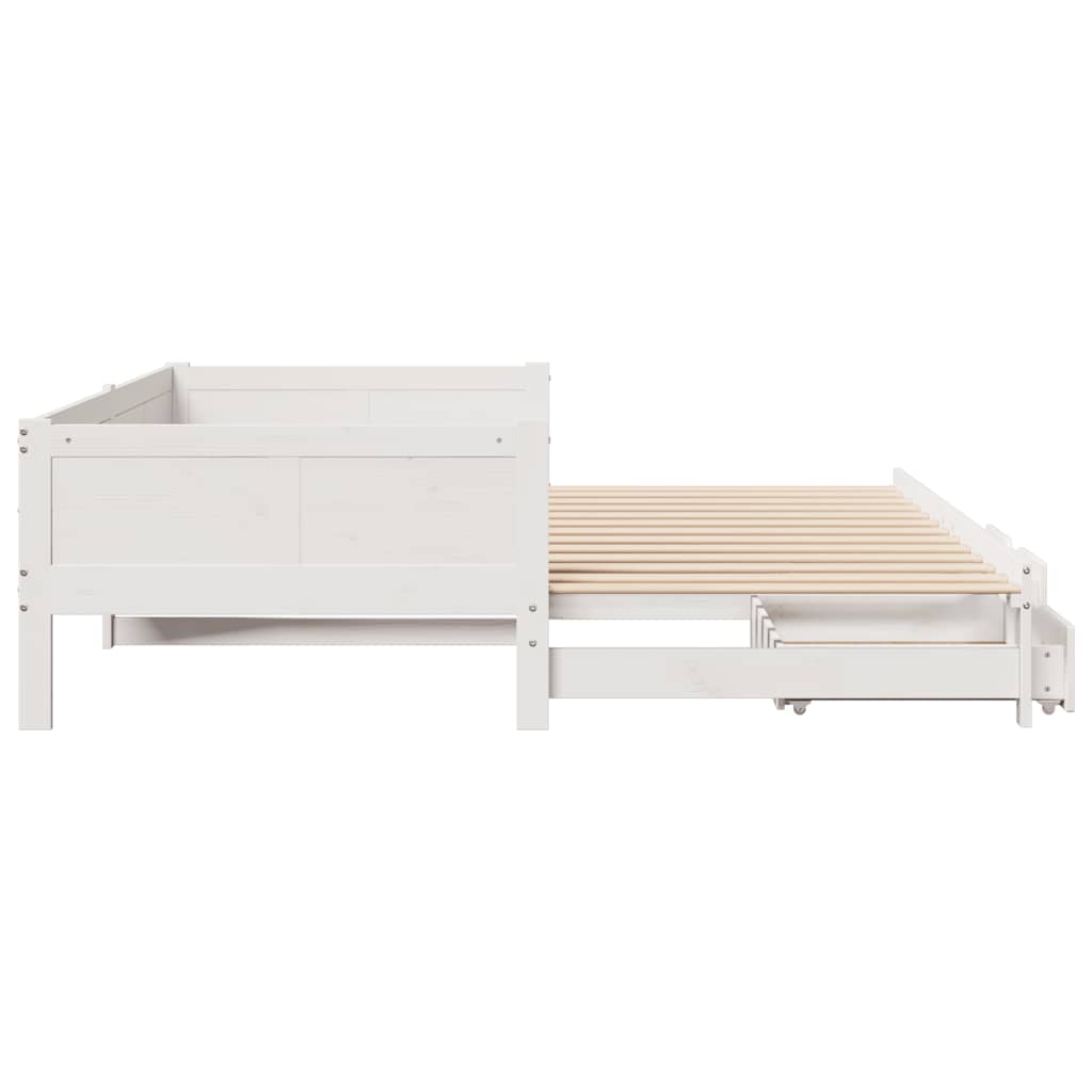 Fehér kihúzható heverő fiókokkal matrac nélkül 90 x 190 cm Fehér kihúzható heverő fiókokkal matrac nélkül 90 x 190 cm
