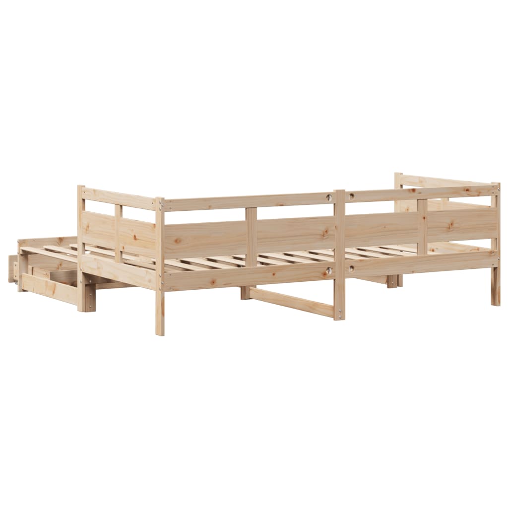 Tömör fenyőfa kihúzható kanapéágy fiókkal 90 x 200 cm