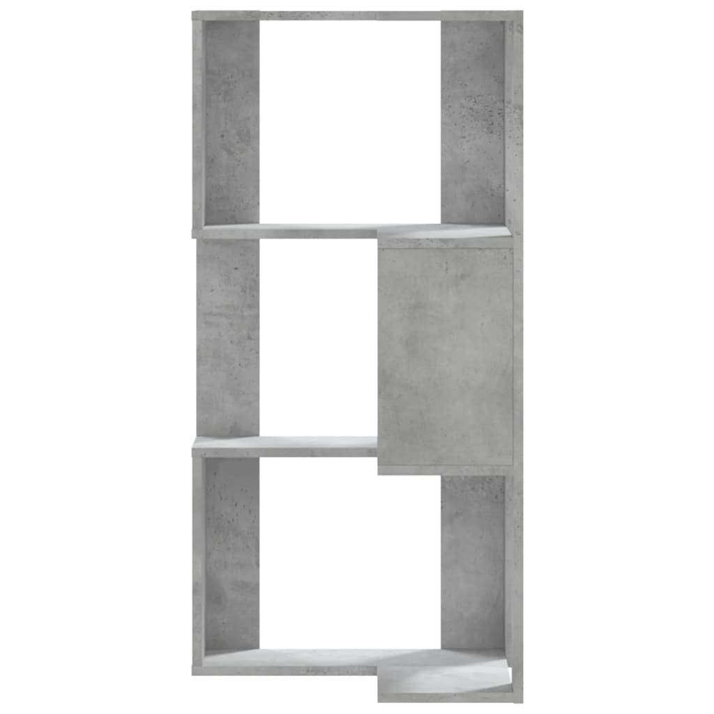 3 szintes betonszürke szerelt fa sarok könyvespolc 50x50x102 cm