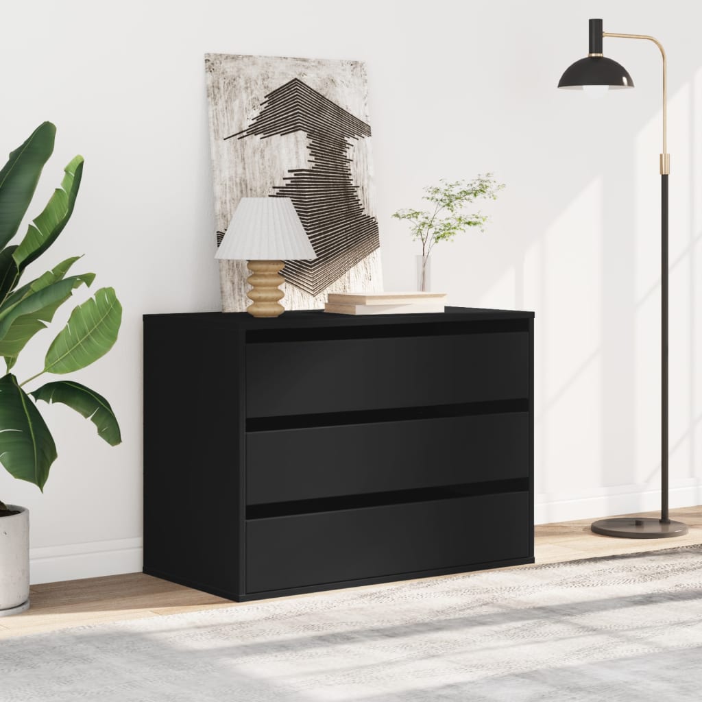 Fekete szerelt fa fiókos sarokszekrény 80 x 41 x 58 cm Fekete szerelt fa fiókos sarokszekrény 80 x 41 x 58 cm