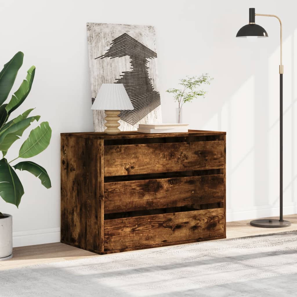 Füstös tölgy színű szerelt fa fiókos sarokszekrény 80x41x58 cm Füstös tölgy színű szerelt fa fiókos sarokszekrény 80x41x58 cm