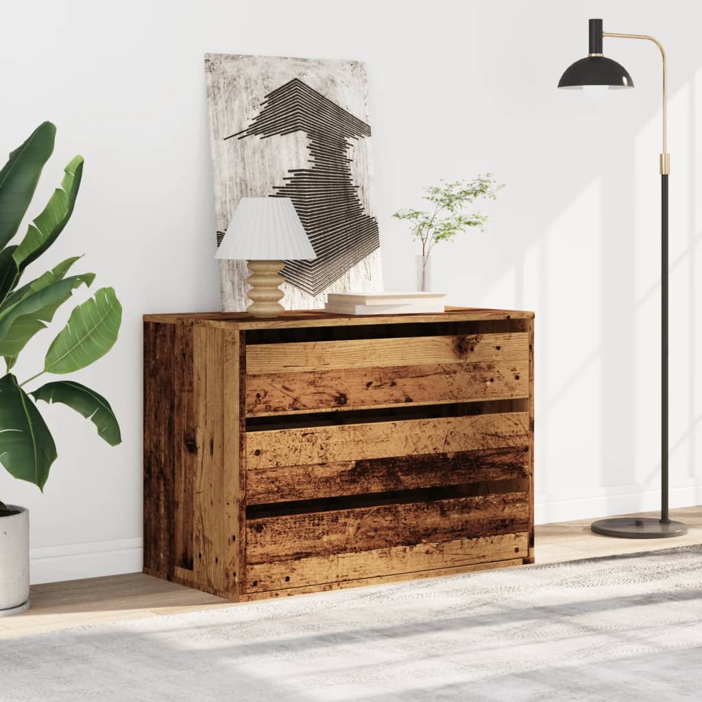 Antik fa színű szerelt fa fiókos sarokszekrény 80 x 41 x 58 cm Antik fa színű szerelt fa fiókos sarokszekrény 80 x 41 x 58 cm
