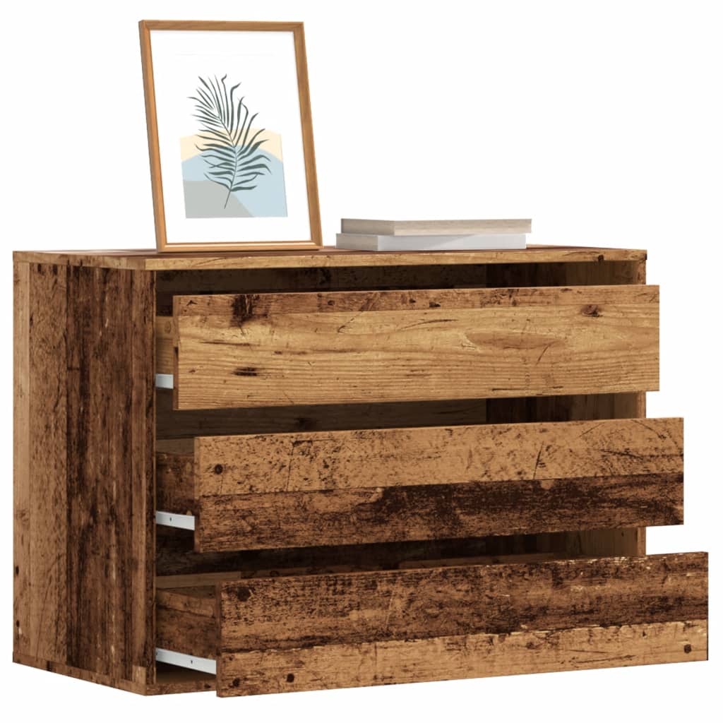 Antik fa színű szerelt fa fiókos sarokszekrény 80 x 41 x 58 cm Antik fa színű szerelt fa fiókos sarokszekrény 80 x 41 x 58 cm