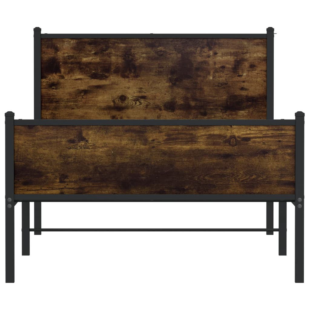 Füstös tölgyszínű fém ágykeret fej- és lábtámlával 100 x 190 cm
