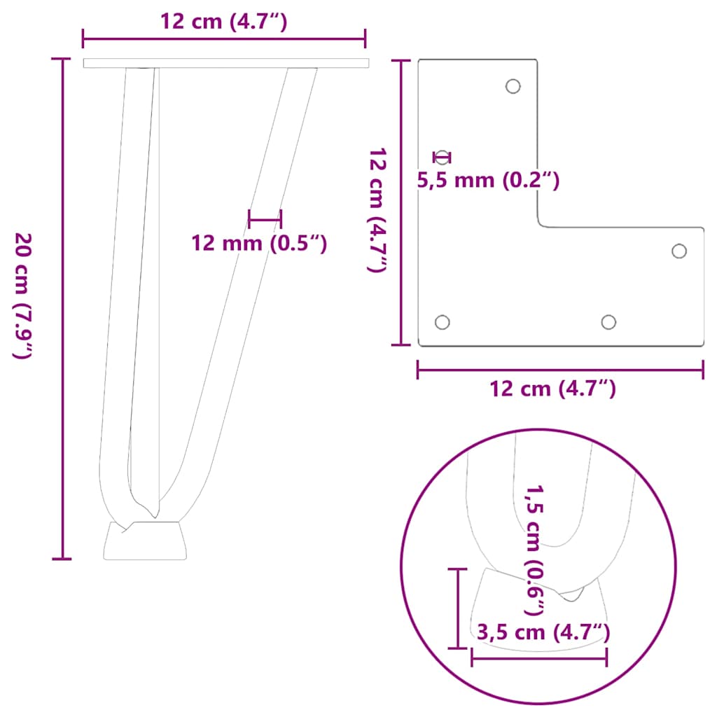Hajcsavaros asztallábak 4 db fehér 20 cm tömör acélból