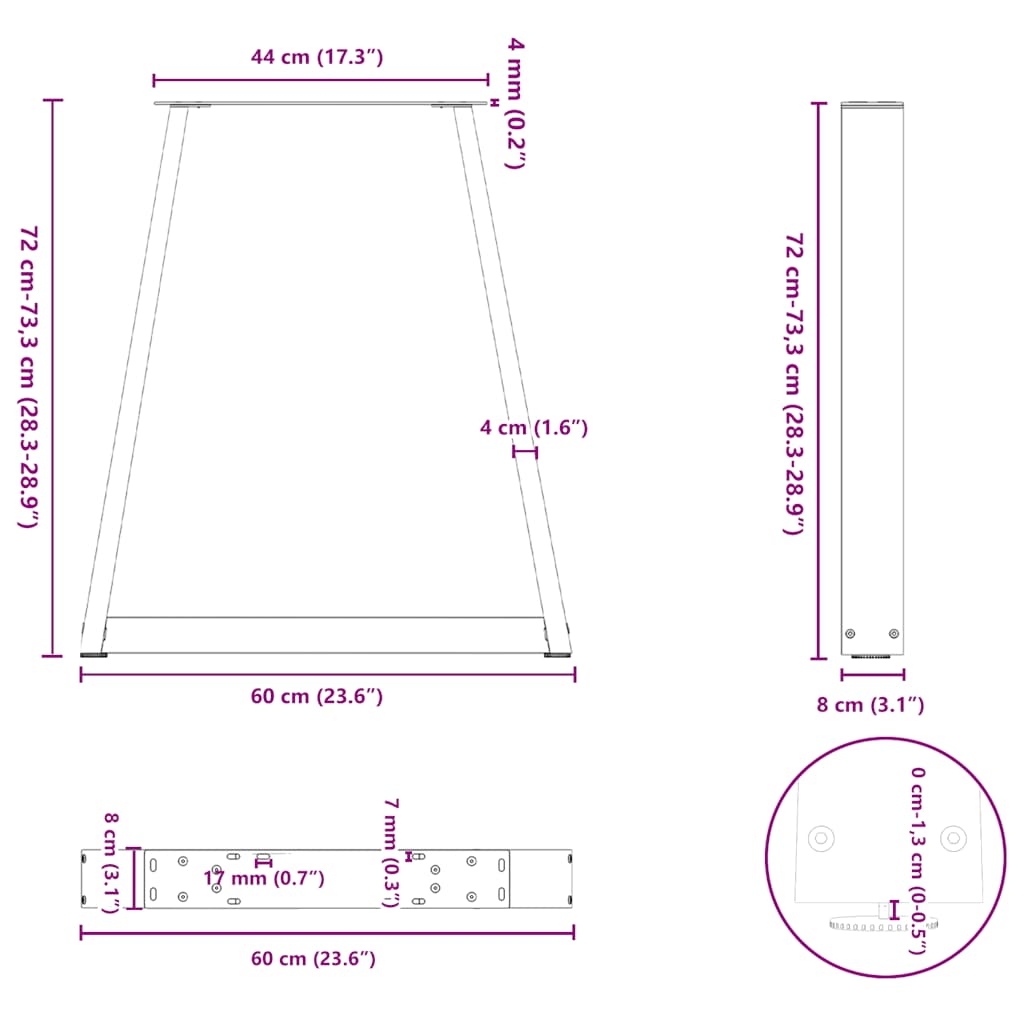 2 db antracit acél dohányzóasztal lábak v-alakú 60x(72-73) cm
