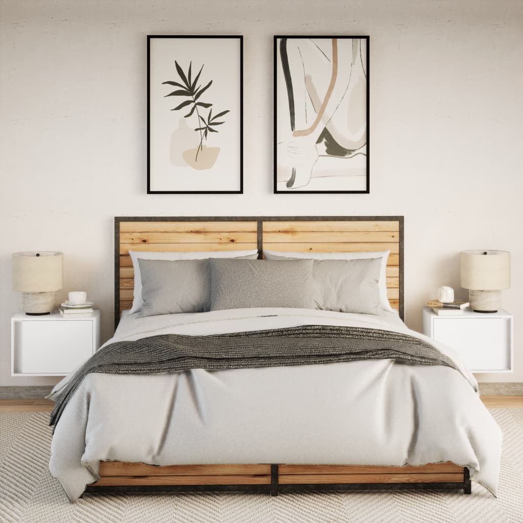 2 db fehér falra szerelhető éjjeliszekrény led-világítással