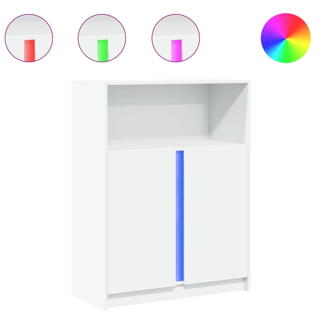 Fehér szerelt fa tálalószekrény led-del 77 x 34 x 100 cm