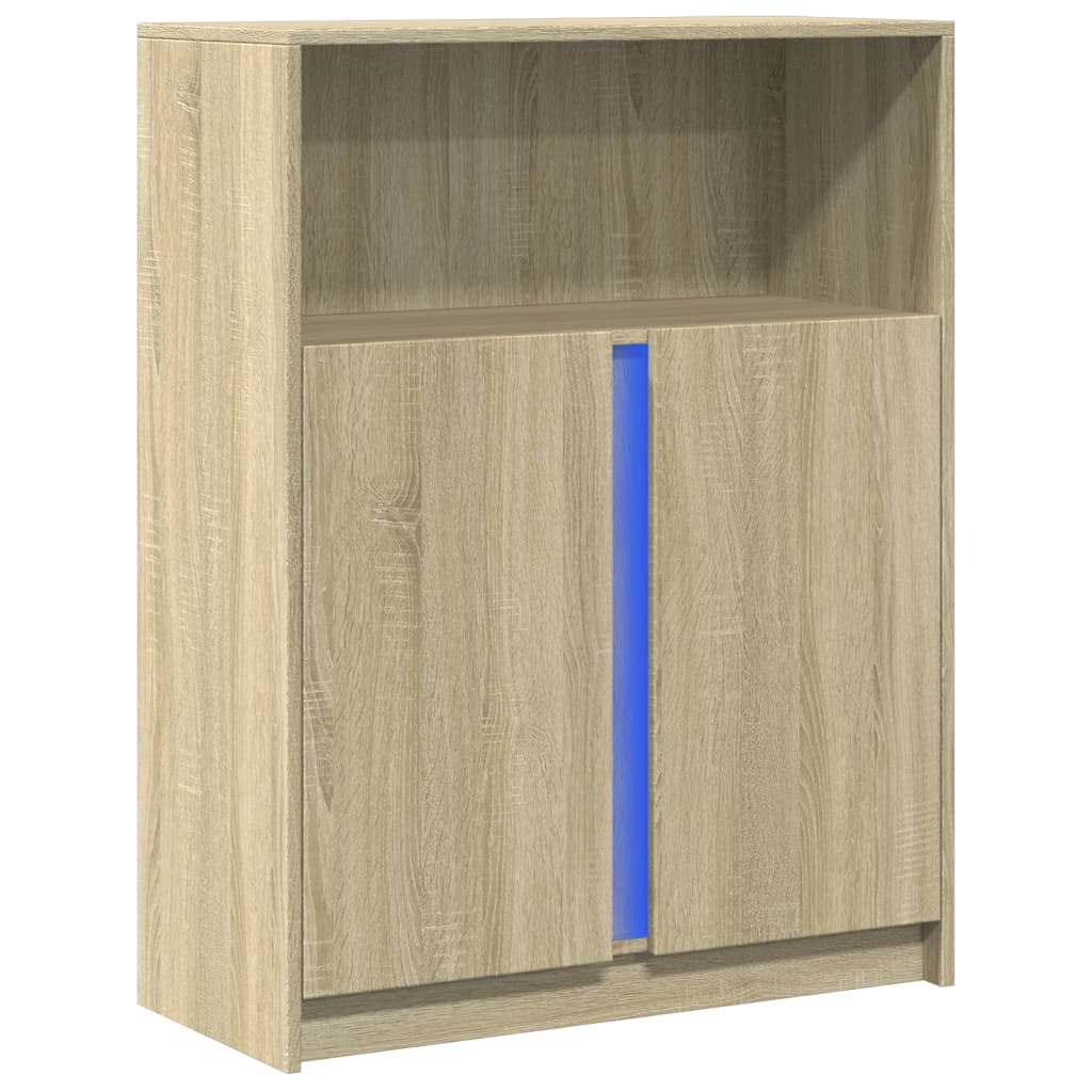 Sonoma tölgy szerelt fa tálalószekrény led-del 77 x 34 x 100 cm
