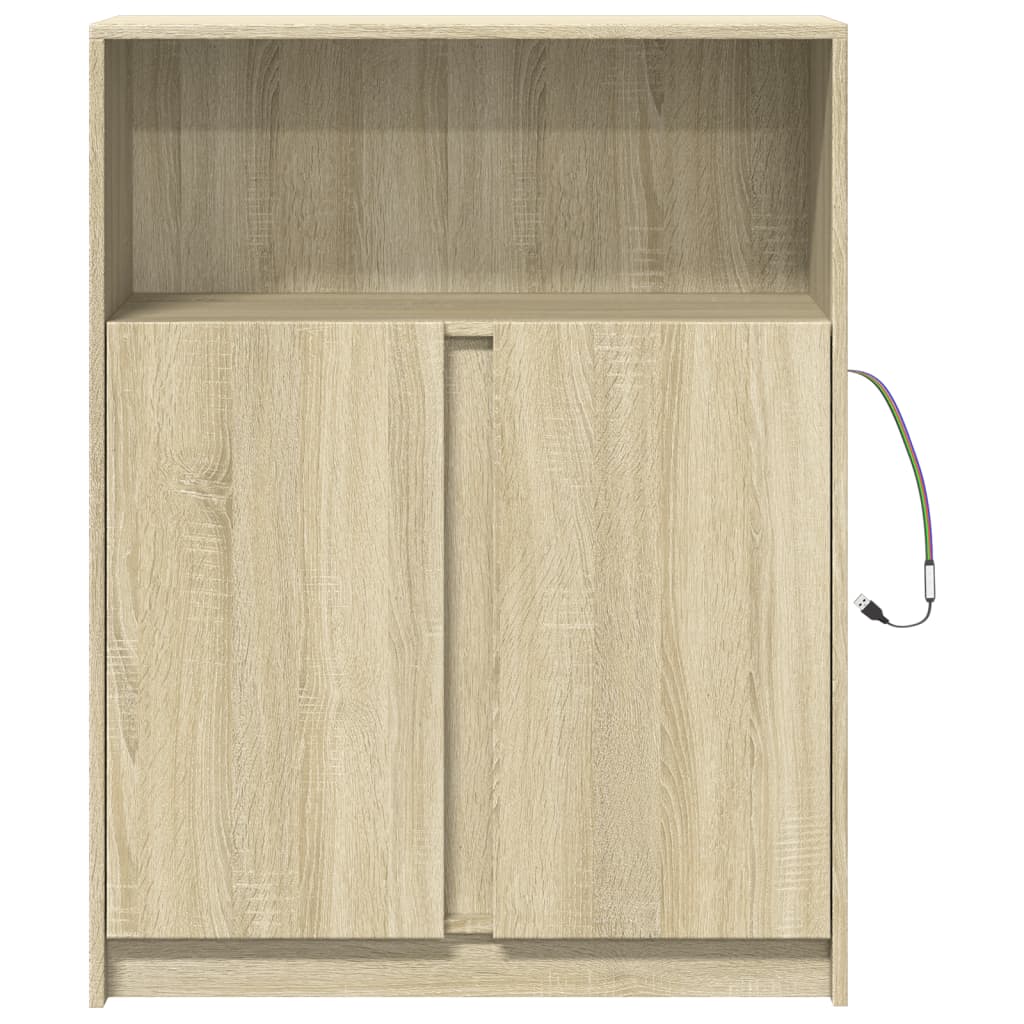 Sonoma tölgy szerelt fa tálalószekrény led-del 77 x 34 x 100 cm