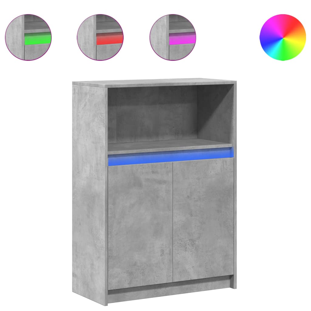 Betonszürke szerelt fa tálalószekrény led-del 72x34x100 cm
