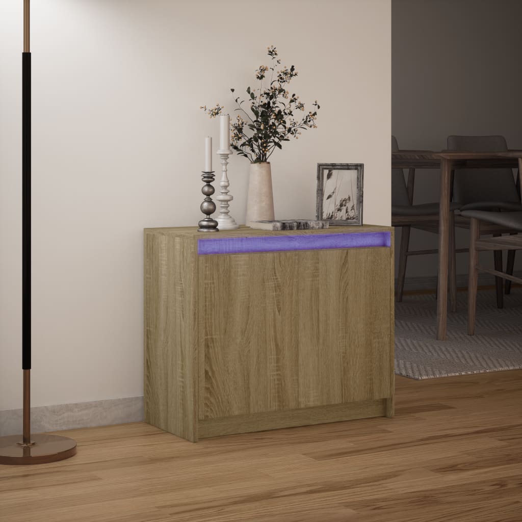 Sonoma tölgy szerelt fa tálalószekrény led-del 72 x 34 x 61 cm