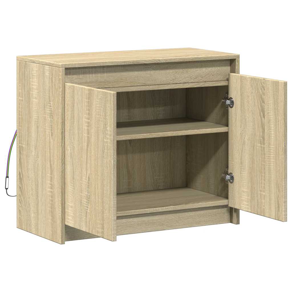 Sonoma tölgy szerelt fa tálalószekrény led-del 72 x 34 x 61 cm