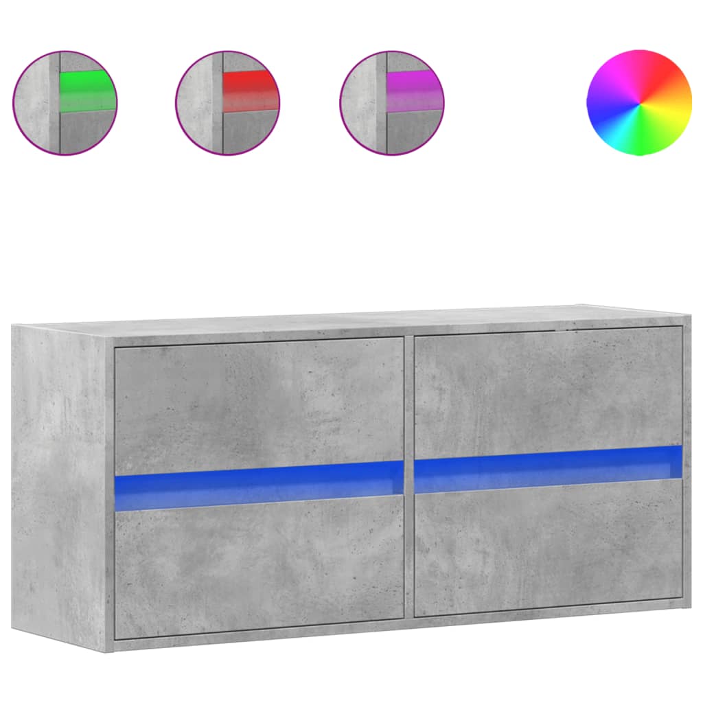 Betonszürke falra szerelhető tv-szekrény led-del 100x31x45 cm Betonszürke falra szerelhető tv-szekrény led-del 100x31x45 cm