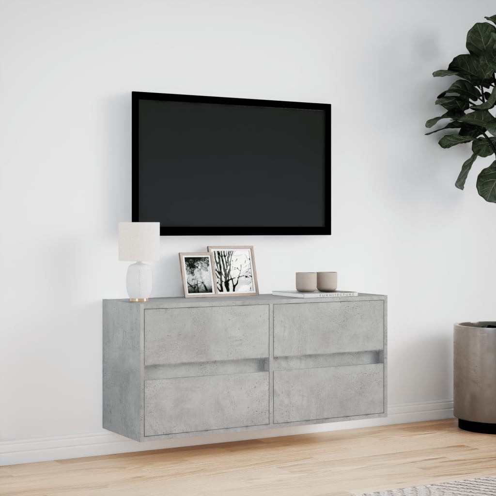 Betonszürke falra szerelhető tv-szekrény led-del 100x31x45 cm Betonszürke falra szerelhető tv-szekrény led-del 100x31x45 cm