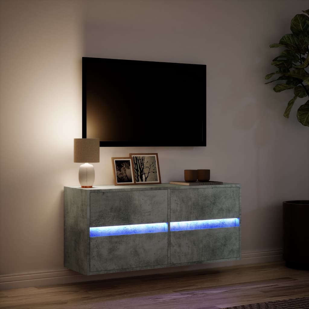 Betonszürke falra szerelhető tv-szekrény led-del 100x31x45 cm Betonszürke falra szerelhető tv-szekrény led-del 100x31x45 cm