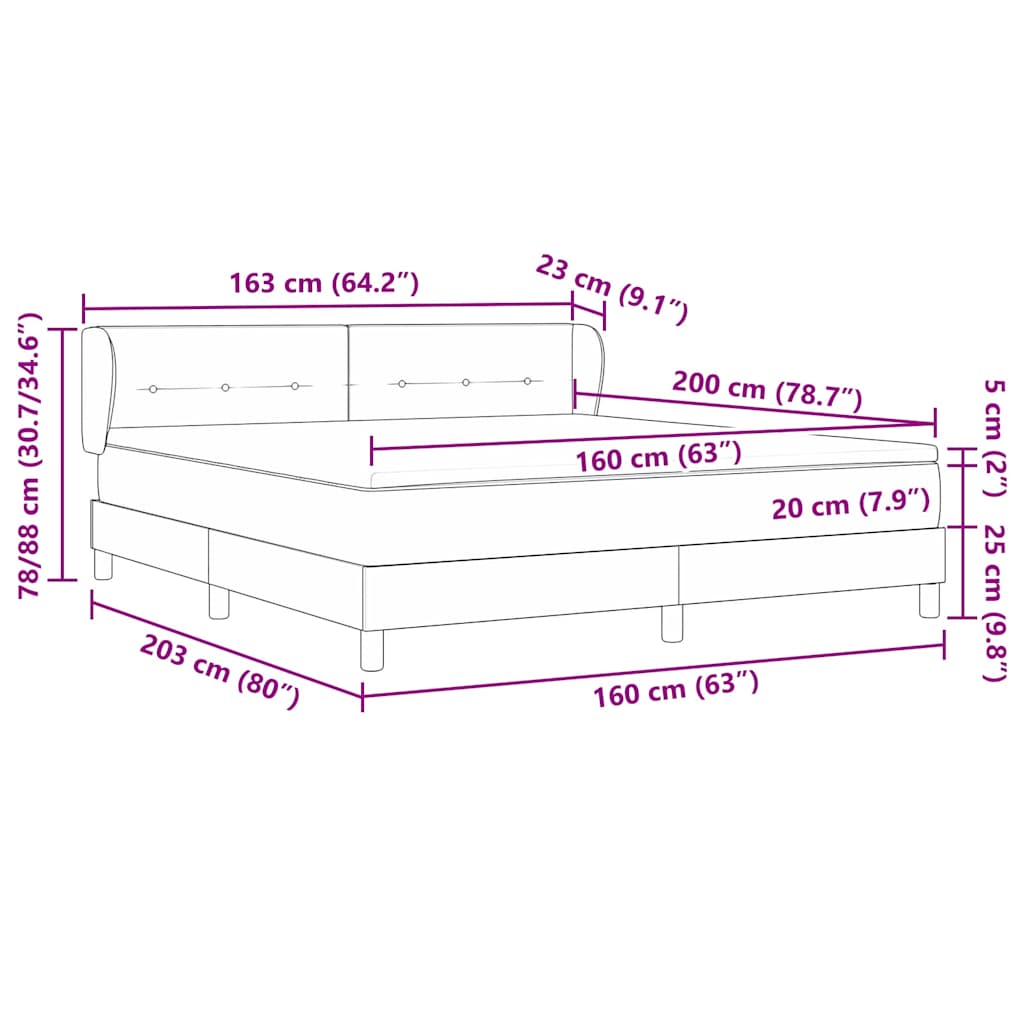 Boxrugós ágy matracmal fejtámlával tópszínű 160 x 200 cm szövet