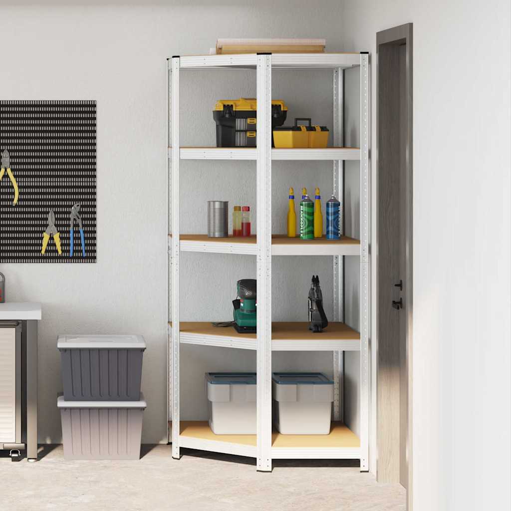 Sarokpolc polcokkal tárolóval ezüst 90 x 90 x 198 cm faanyag