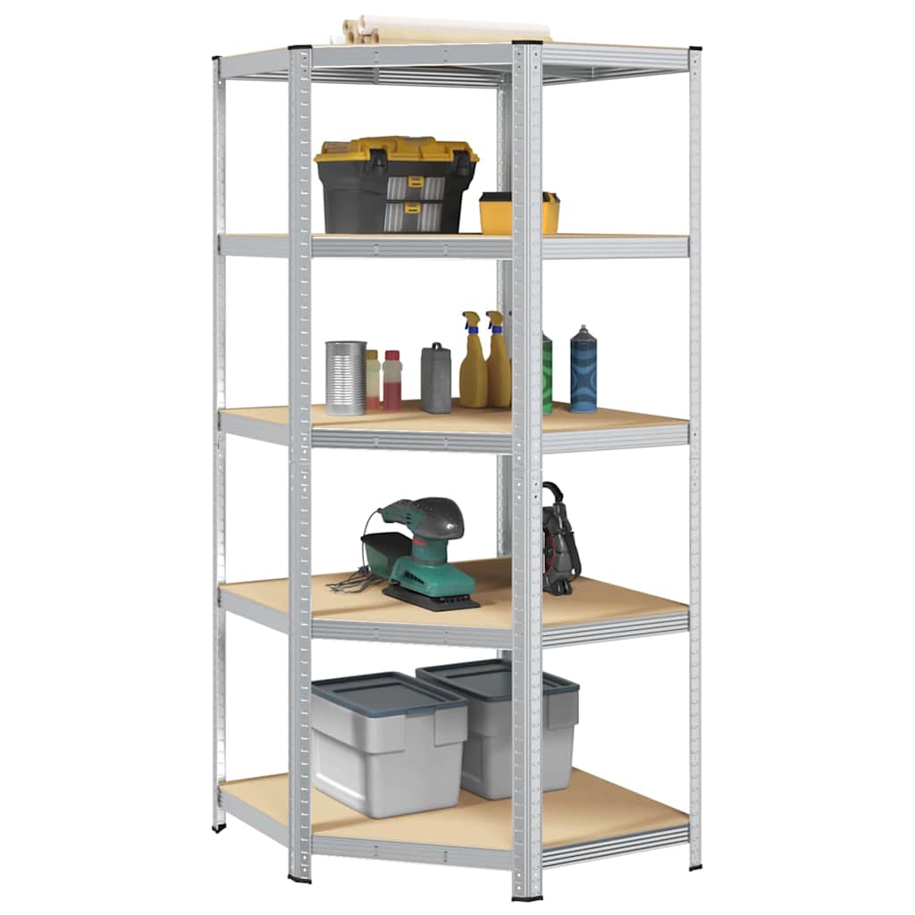 Sarokpolc polcokkal tárolóval ezüst 90 x 90 x 198 cm faanyag