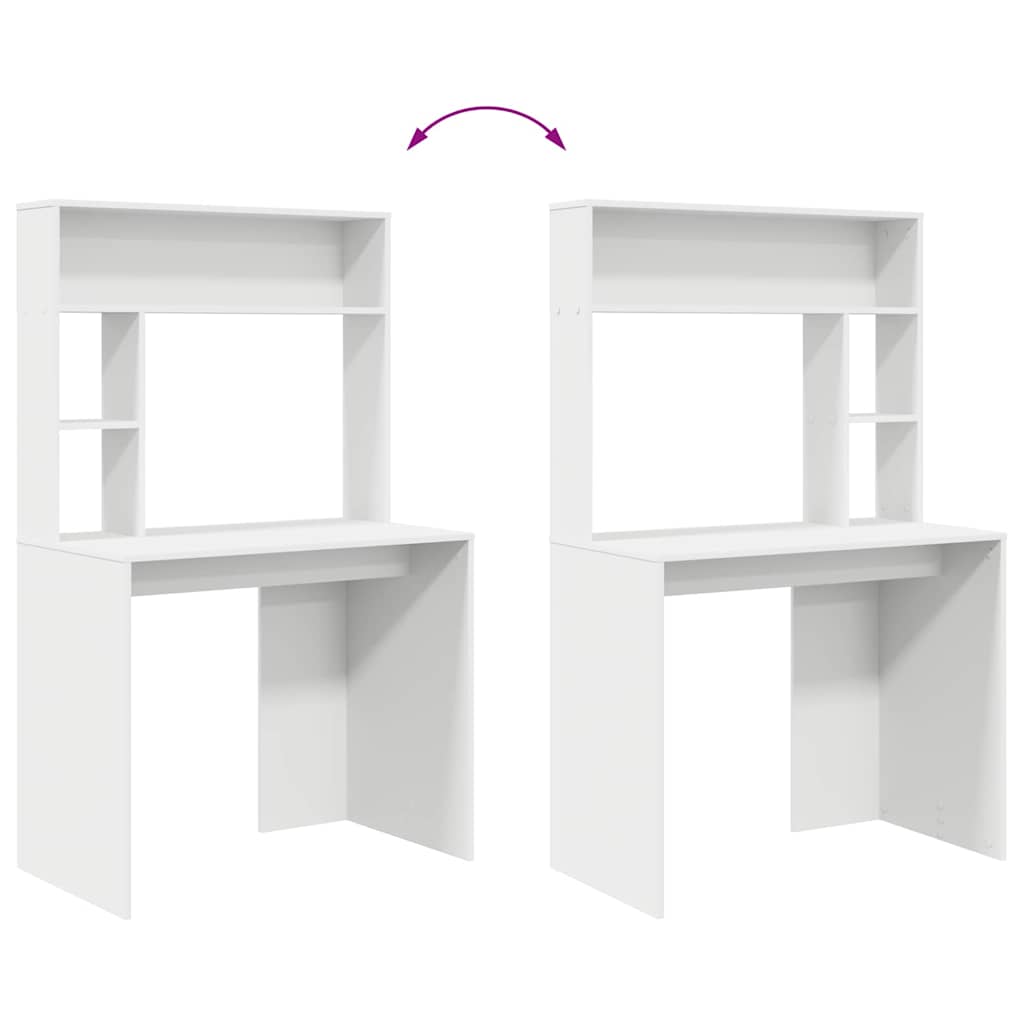 Asztal polcokkal tárolóval fehér 91 x 50 x 149 cm faanyag