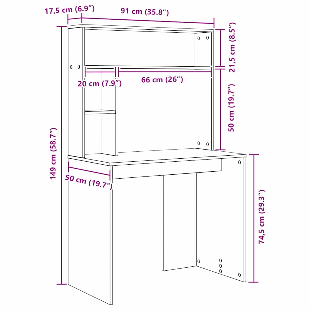 Asztal polcokkal tárolóval fehér 91 x 50 x 149 cm faanyag