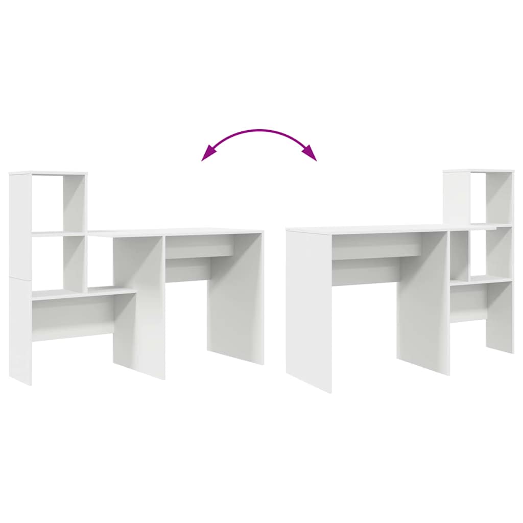 Asztal polcokkal tárolóval fehér 131.5 x 50 x 106.5 cm faanyag