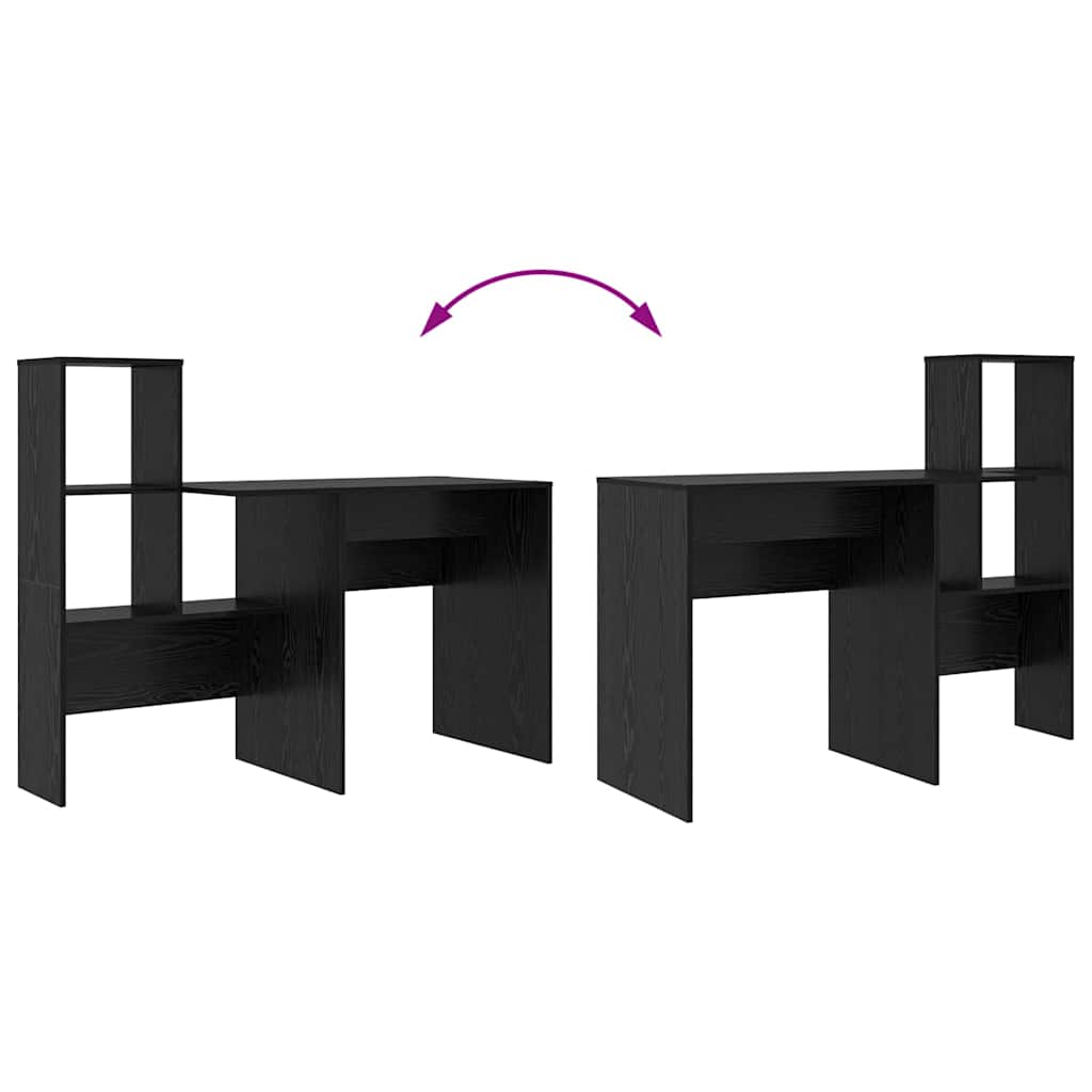 Asztal polcokkal musta tammi 131.5 x 50 x 106.5 cm faanyag