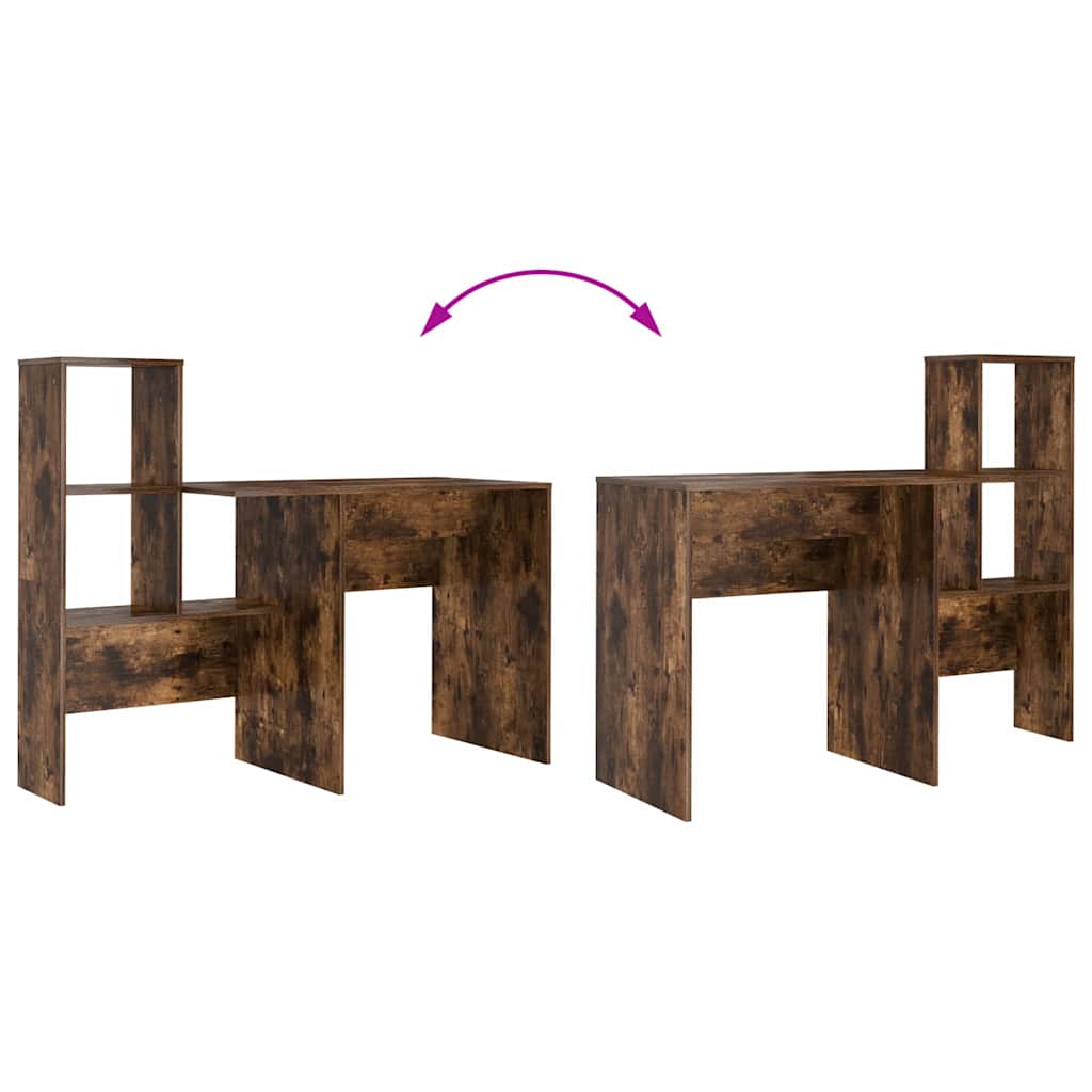 Asztal polcokkal füstölt tölgy 131.5 x 50 x 106.5 cm faanyag