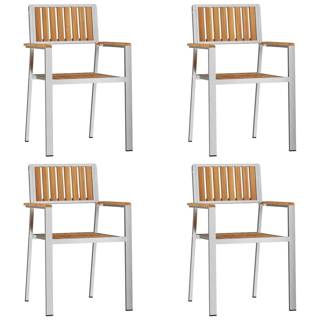 Kerti szék 4 pcs tömör teakfa és rozsdamentes acél