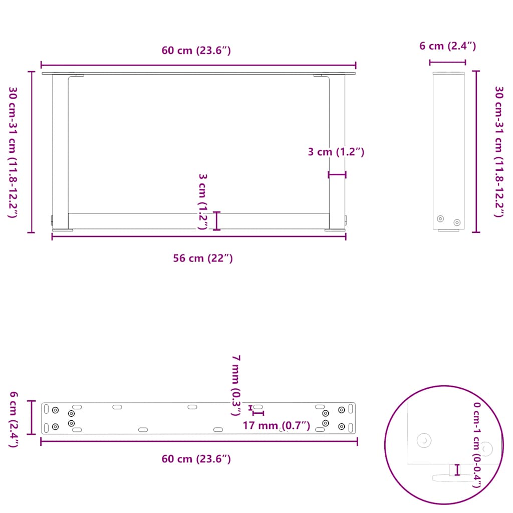2 db antracit acél dohányzóasztal lábak u-alakú 60x(30-31) cm