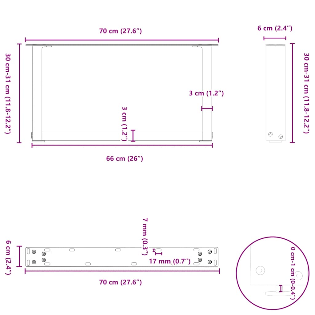 2 db acél fekete dohányzóasztal lábak u-alakú 70x(30-31) cm