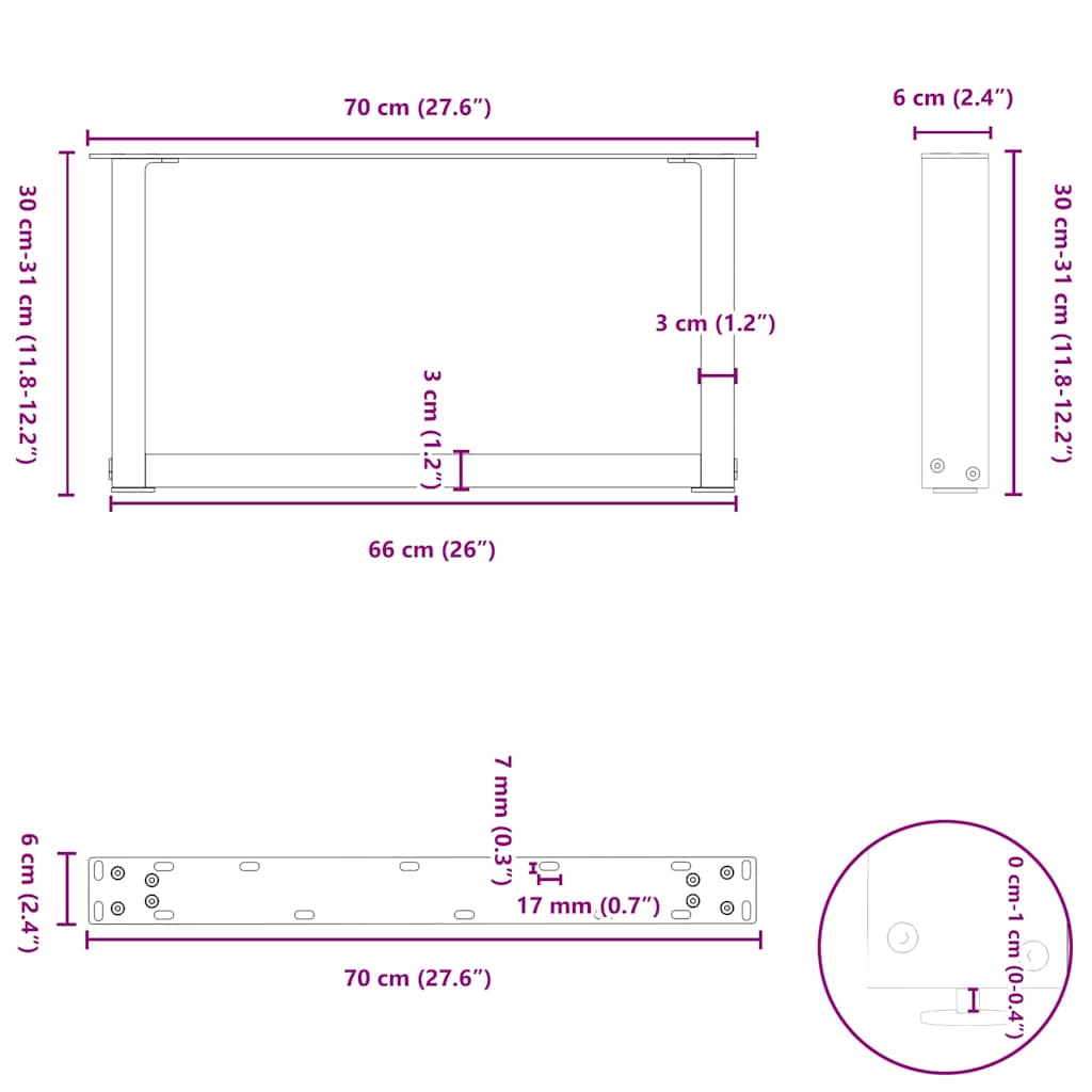 2 db acél fehér dohányzóasztal lábak u-alakú 70x(30-31) cm