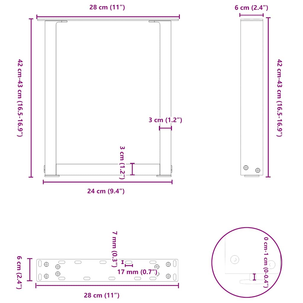 2 db acél fekete dohányzóasztal lábak u-alakú 28x(42-43) cm