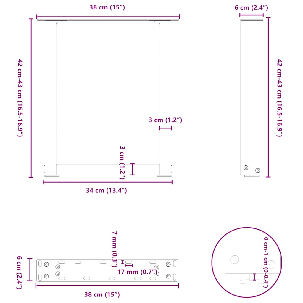 2 db acél fekete dohányzóasztal lábak u-alakú 38x(42-43) cm 2 db acél fekete dohányzóasztal lábak u-alakú 38x(42-43) cm