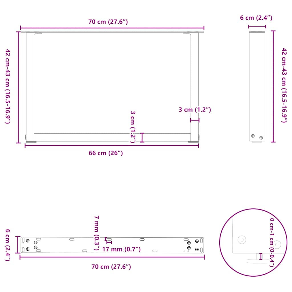 2 db antracit acél dohányzóasztal lábak u-alakú 70x(42-43) cm