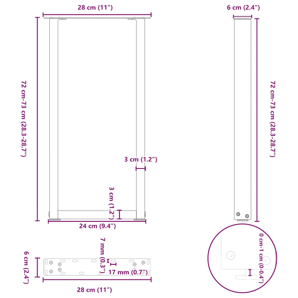 2 db acél fehér dohányzóasztal lábak u-alakú 28x(72-73) cm