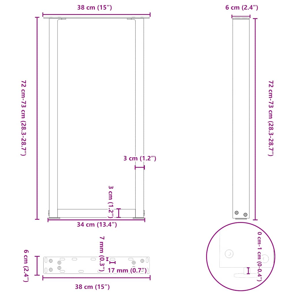 2 db acél fehér dohányzóasztal lábak u-alakú 38x(72-73) cm