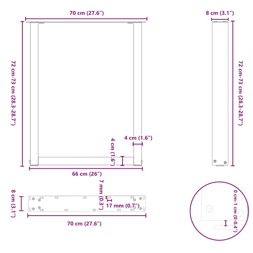 2 db acél fekete dohányzóasztal lábak u-alakú 70x(72-73) cm