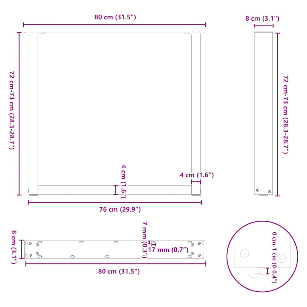 2 db acél fekete dohányzóasztal lábak u-alakú 80x(72-73) cm