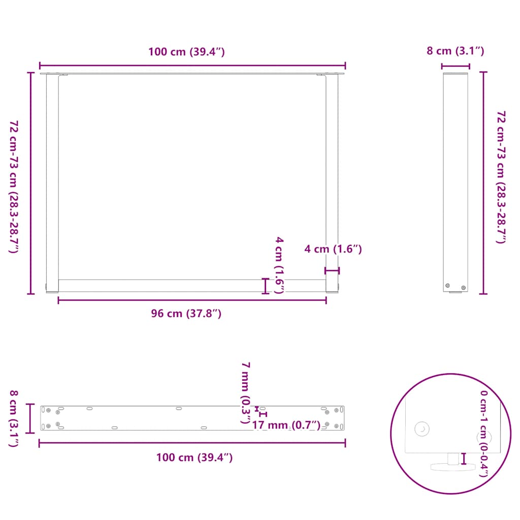2 db antracit acél dohányzóasztal lábak u-alakú 100x(72-73) cm