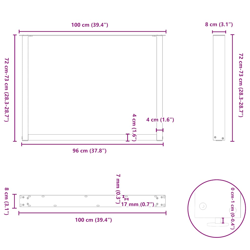 2 db antracit acél dohányzóasztal lábak u-alakú 100x(72-73) cm