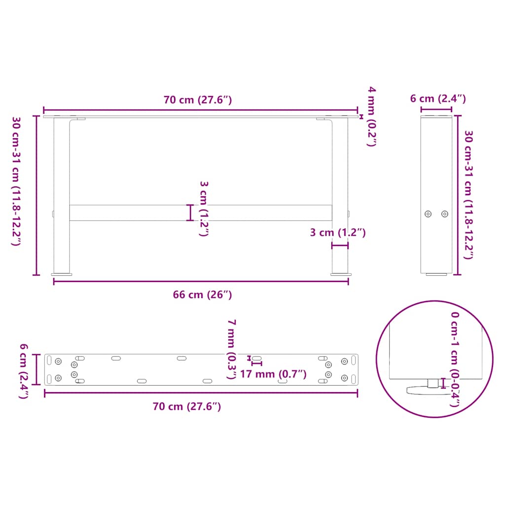 2 db acél dohányzóasztal lábak natúr acél 70x(30-31) cm