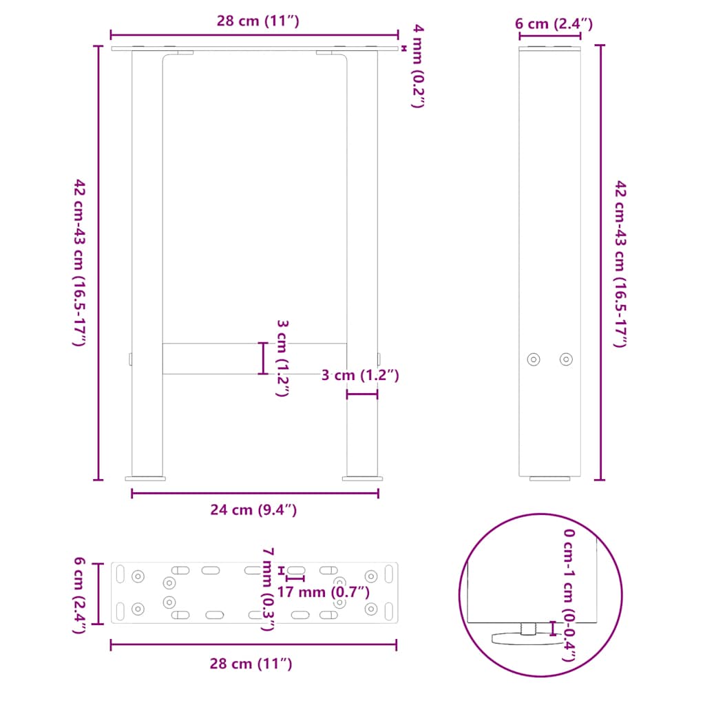 2 db antracit acél dohányzóasztal lábak 28x(42-43) cm