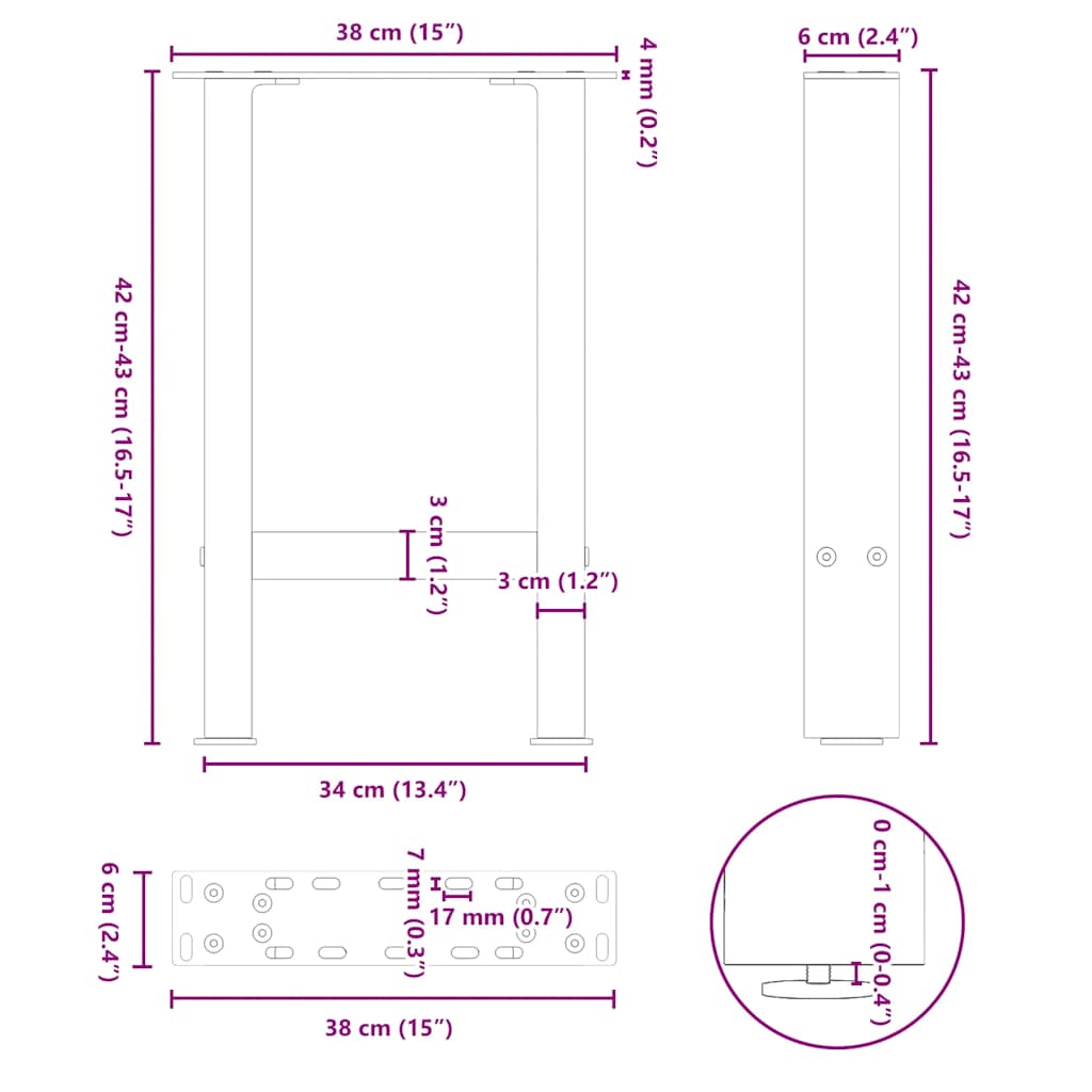 2 db fehér acél dohányzóasztal lábak 38x(42-43) cm