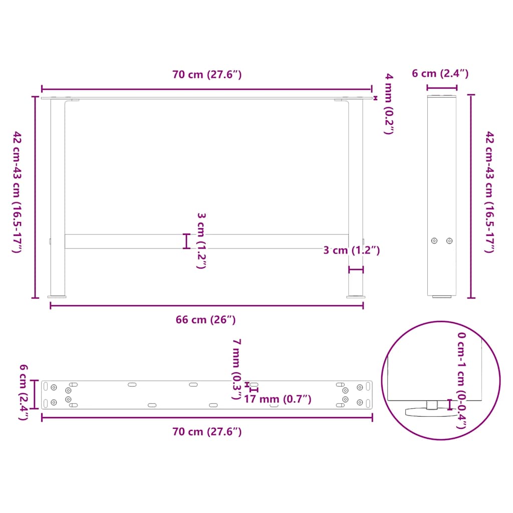 2 db acél dohányzóasztal lábak natúr acél 70x(42-43) cm
