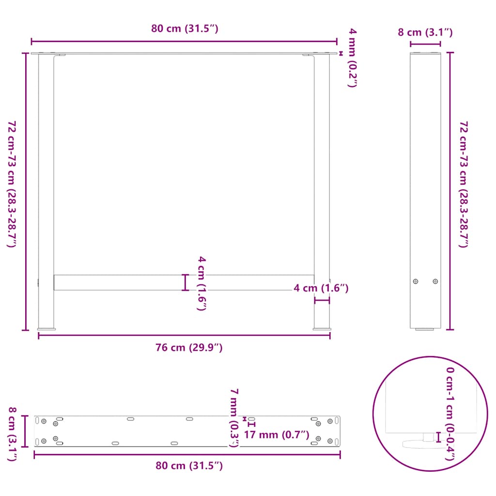 2 db antracit acél dohányzóasztal lábak 80x(72-73) cm