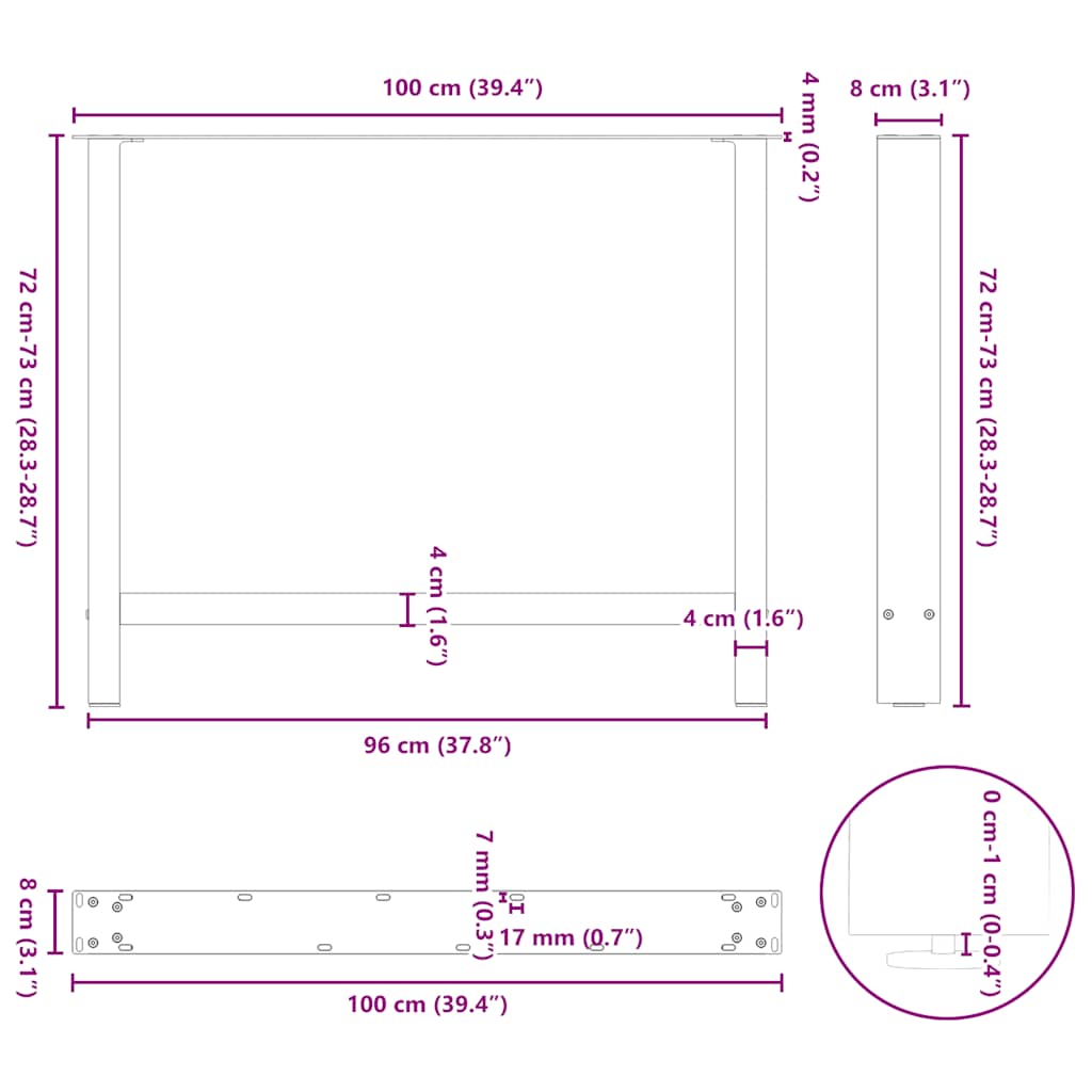 2 db fekete acél dohányzóasztal lábak 100x(72-73) cm
