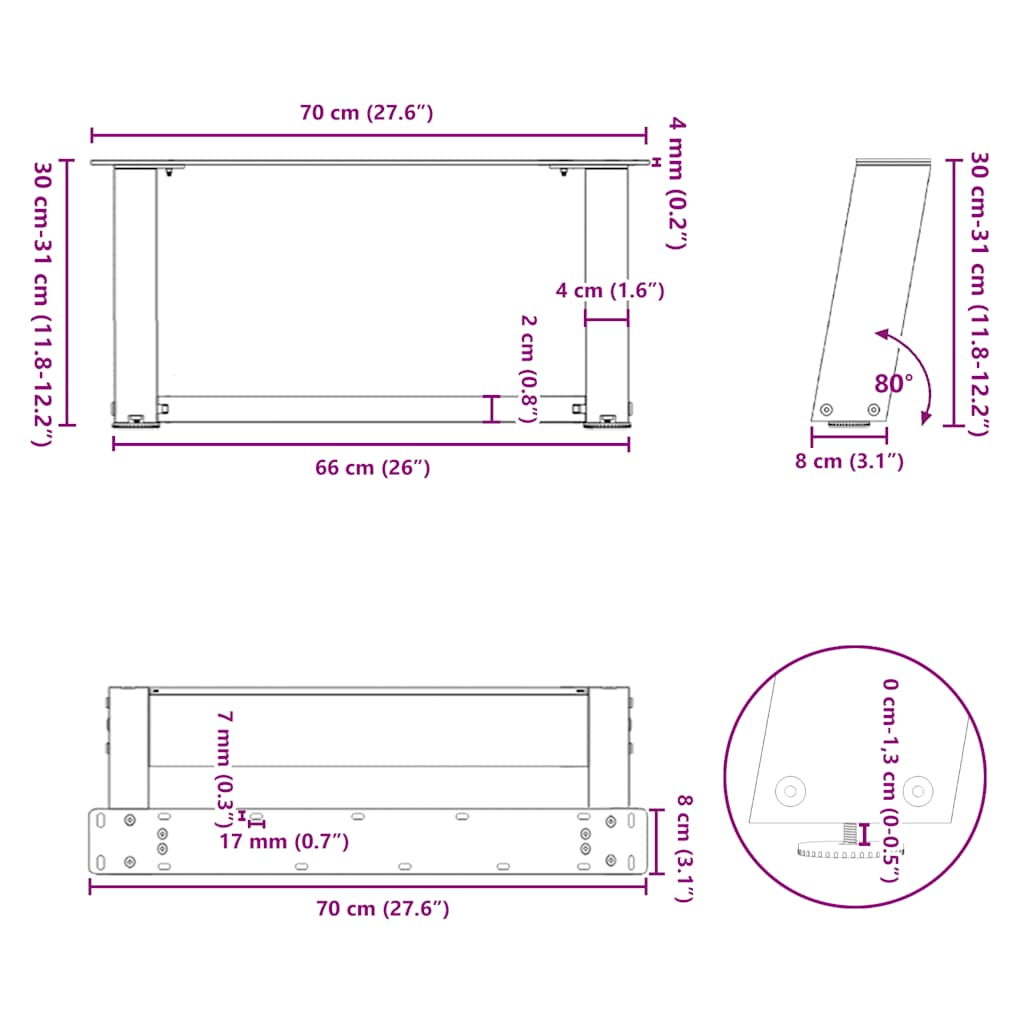 2 db acél fekete dohányzóasztal lábak u-alakú 70x(30-31) cm