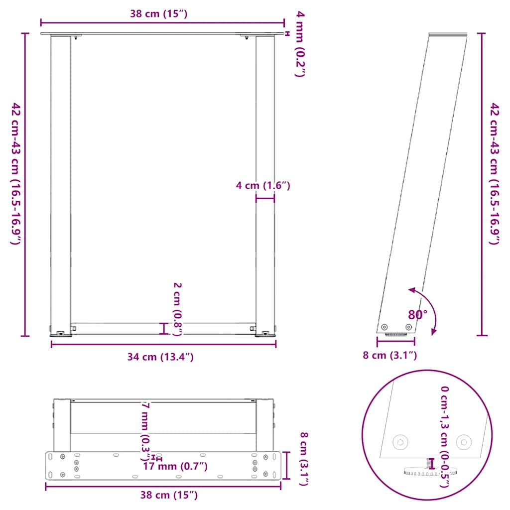 2 db antracit acél dohányzóasztal lábak u-alakú 38x(42-43) cm