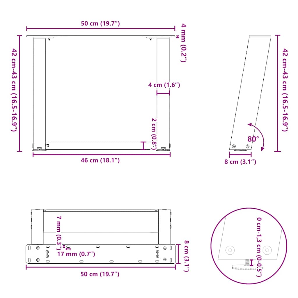 2 db acél fekete dohányzóasztal lábak u-alakú 50x(42-43) cm